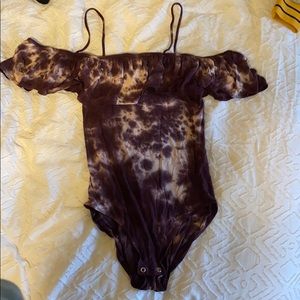 Purple tie-dye off the shoulder body suit